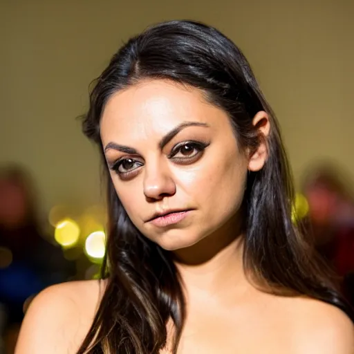 Image similar to Mila Kunis at a fashion show, full-body portrait, clothed, EOS-1D, f/1.4, ISO 200, 1/160s, 8K, RAW, unedited, symmetrical balance, in-frame