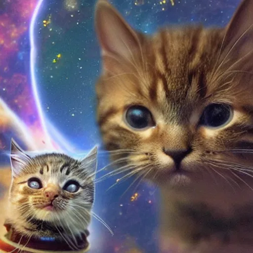 Prompt: A very high quality photo of a ((((astronaut)))) cat ((((in space with nebulas behind it)))), cute kitten, animal photography