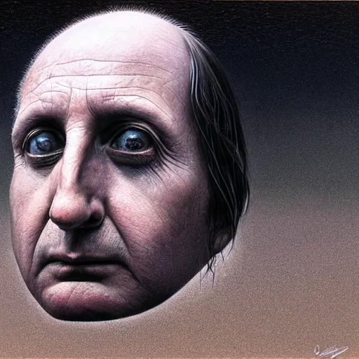 Image similar to Gregg Turkington. Zdzisław Beksiński