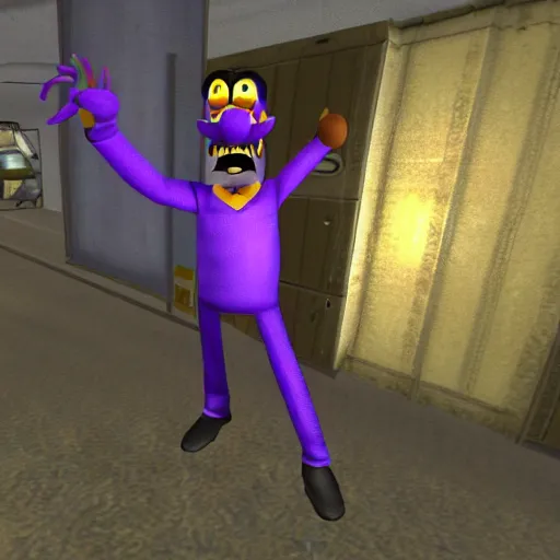 Prompt: waluigi in half life 1, screenshot from half life 1