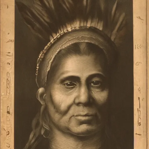 Prompt: historical portrait, sparse native american border