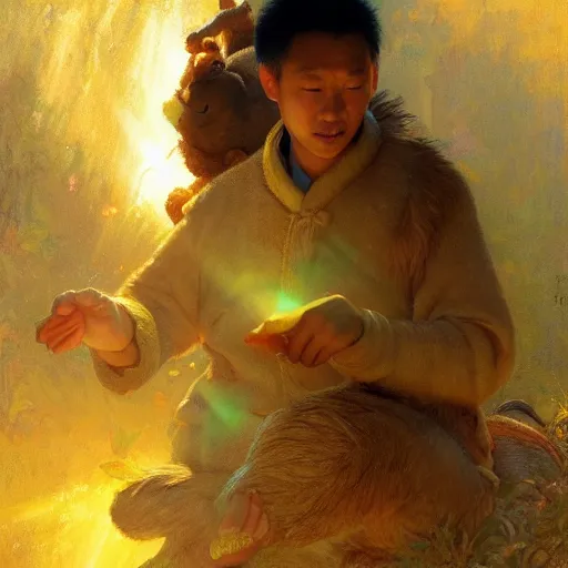 Image similar to xi pingping as winnie the pooh, radiant light, caustics, heroic, bright iridescent light, by gaston bussiere, bayard wu, greg rutkowski, maxim verehin