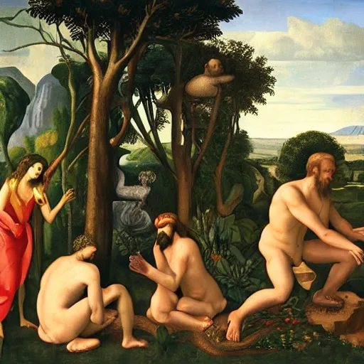 Prompt: god creating man in the garden of eden