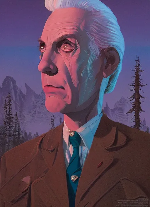 Prompt: Twin Peaks poster artwork by Michael Whelan and Tomer Hanuka, Rendering the tencho Pope, full of details, by Makoto Shinkai and thomas kinkade, Matte painting, trending on artstation and unreal engine