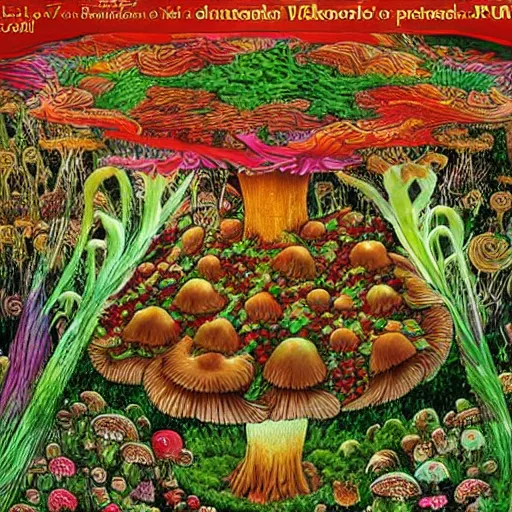 Image similar to abundant and elaborate visions once the mushroom gods come to roost