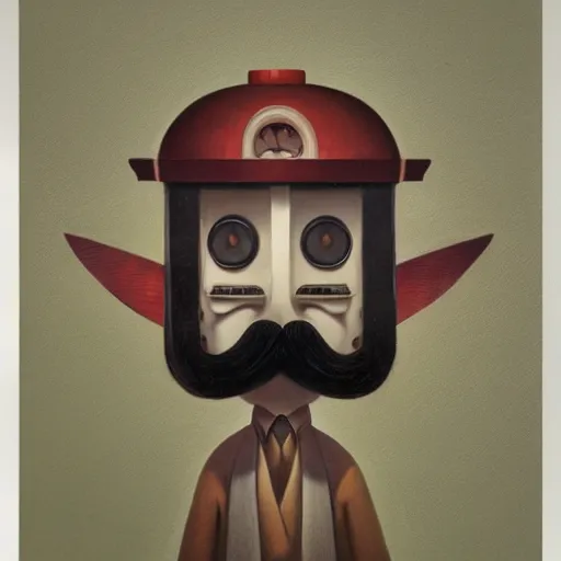 Prompt: a portrait of a character with a moustache by Shaun Tan