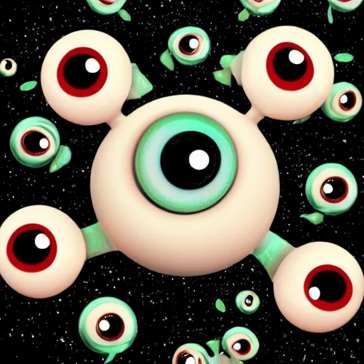 Image similar to a cute baby monster made of eyeballs