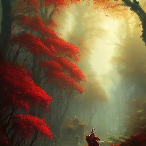 Image similar to red autumn forests belonging to the skeleton men, fantasy character portrait by tyler edlin, antoine blanchard, thomas cole