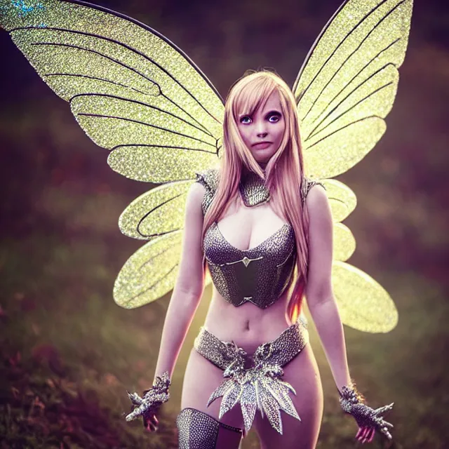 Image similar to beautiful adult fairy with sparkling armour, award - winning photo