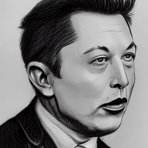 Image similar to a graphite sketch of a poorly drawn Elon Musk