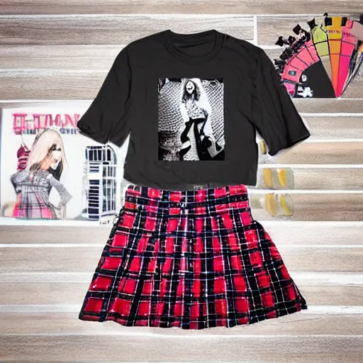 Image similar to female model teenage punk rock photography plaid skirt band shirt