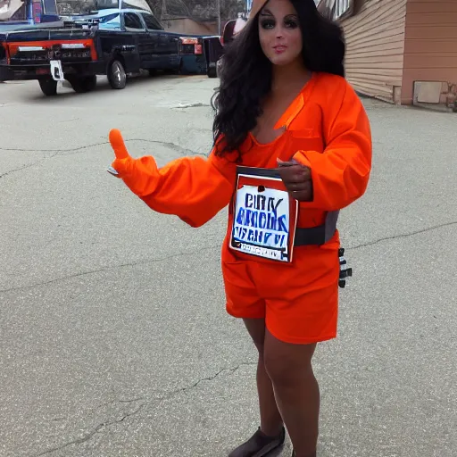 Image similar to chick dressed as an inmate