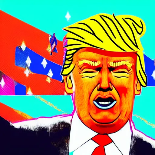 Image similar to digital art of Donald trump dancing in a (((((((synthwave)))))))) costume