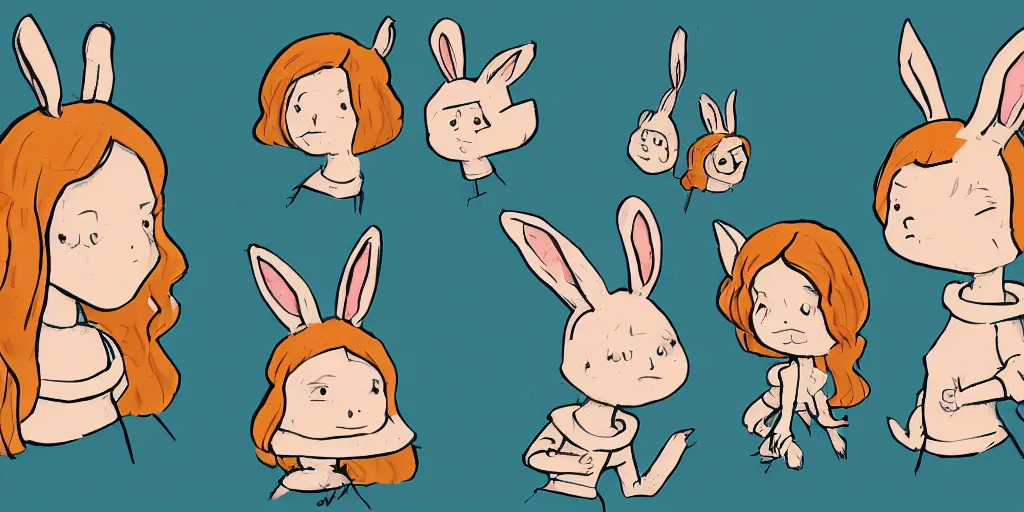 Image similar to women, ginger, cartoon, sweatshirt, concept art, concept art, bunny ears,