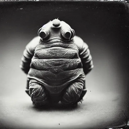 Image similar to tardigrade!!! daguerreotype portrait photograph. inspired by gerard grom and ansel adams. highly detailed. old timey.