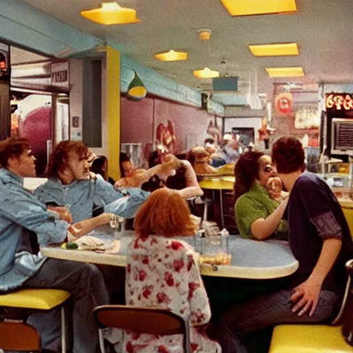 Image similar to 1990's diner full of zombies