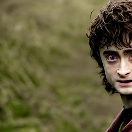 Image similar to Daniel Radcliffe as Frodo, cinematic film still