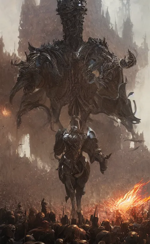 Image similar to medieval knight sware oath to the king, solar field castle, front game card, drark, marvel comics, dark, intricate, highly detailed, smooth, artstation, digital illustration by ruan jia and mandy jurgens and artgerm and wayne barlowe and greg rutkowski and zdislav beksinski