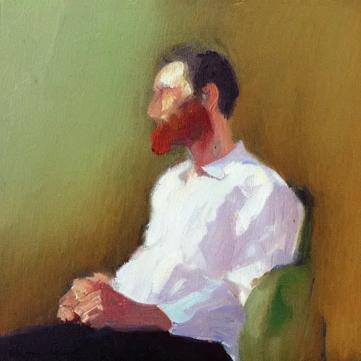 Prompt: impressionist oil painting of a man sitting on a ball