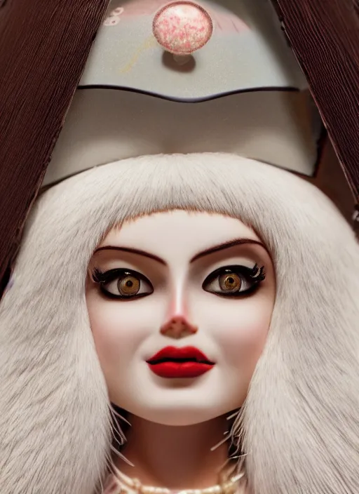 Prompt: closeup profile portrait of tin toy lana del rey eskimo igloo bikini, depth of field, zeiss lens, detailed, symmetrical, centered, fashion photoshoot, by nicoletta ceccoli, mark ryden, lostfish, breathtaking, 8 k resolution, extremely detailed, beautiful, establishing shot, artistic, hyperrealistic, octane render
