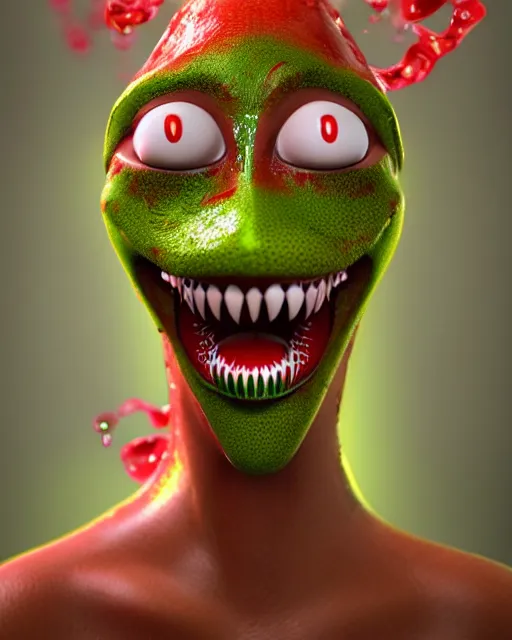 Prompt: hyperrealistic anthropomorphic cartoon 3 d unreal engine red and white polka dot venus fly trap luscious lips, big wet tongue photography portrait