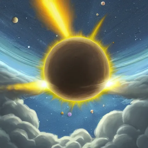 Prompt: sun shield floating in space, trending on art station, perspective