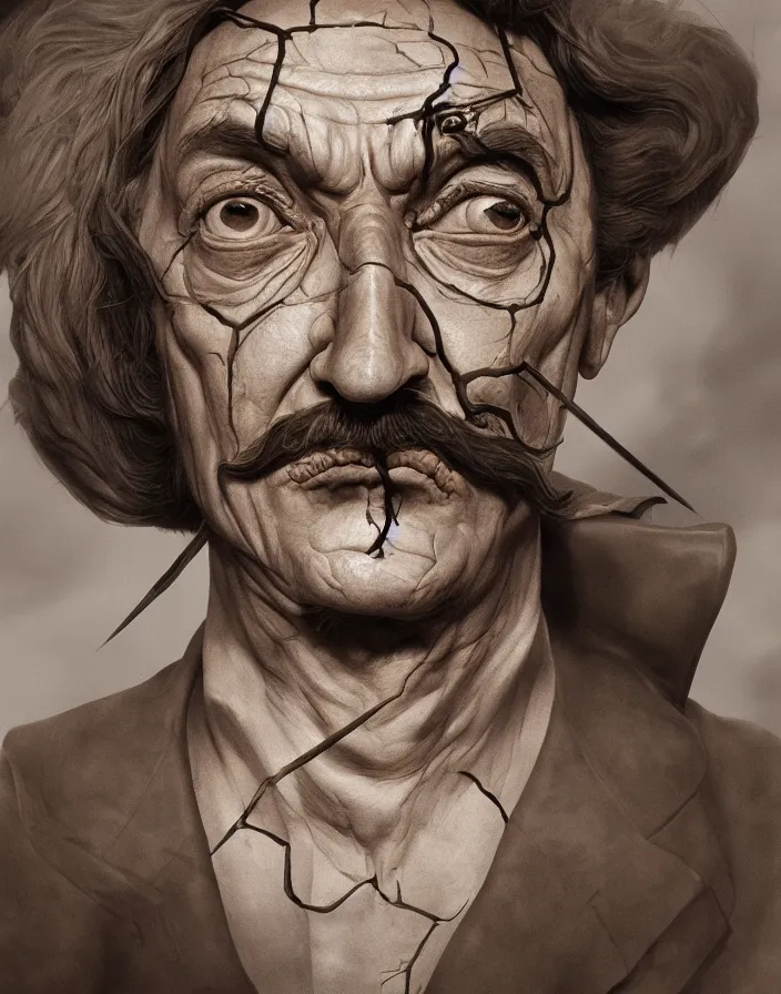 Image similar to Salvador Dalí grotesque portrait, D&D, fantasy, intricate, elegant, highly detailed, digital painting, artstation, concept art, smooth, sharp focus, high detail, octane render, 8k