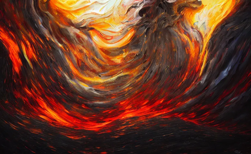 Image similar to an abstract oil painting of Balrog of Moria; swirling sheets of light and fire; hyper-detailed; an extraordinary masterpiece!!!; flawless; trending on artstation