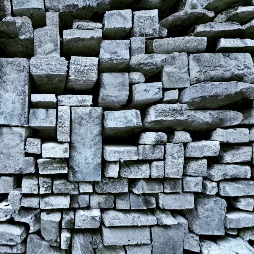 Image similar to a forest of trees made out of stone bricks with blue leaves