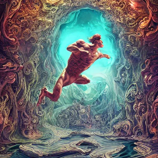 Image similar to jump in to the hell, detailed intricate ink illustration, heavenly atmosphere, digital art, overdetailed art, concept art, complementing colors, trending on artstation, cgstudio, the most beautiful image ever created, dramatic, subtle, details, award winning artwork, beautiful scenery