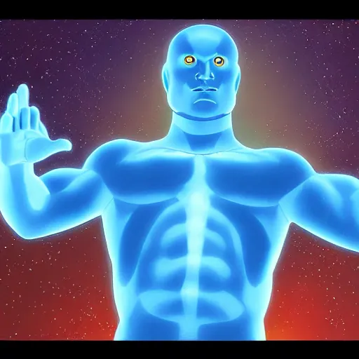 Image similar to doctor manhattan in a children's 3 d animated cartoon movie