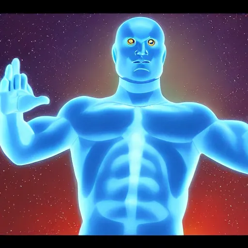 Prompt: doctor manhattan in a children's 3 d animated cartoon movie