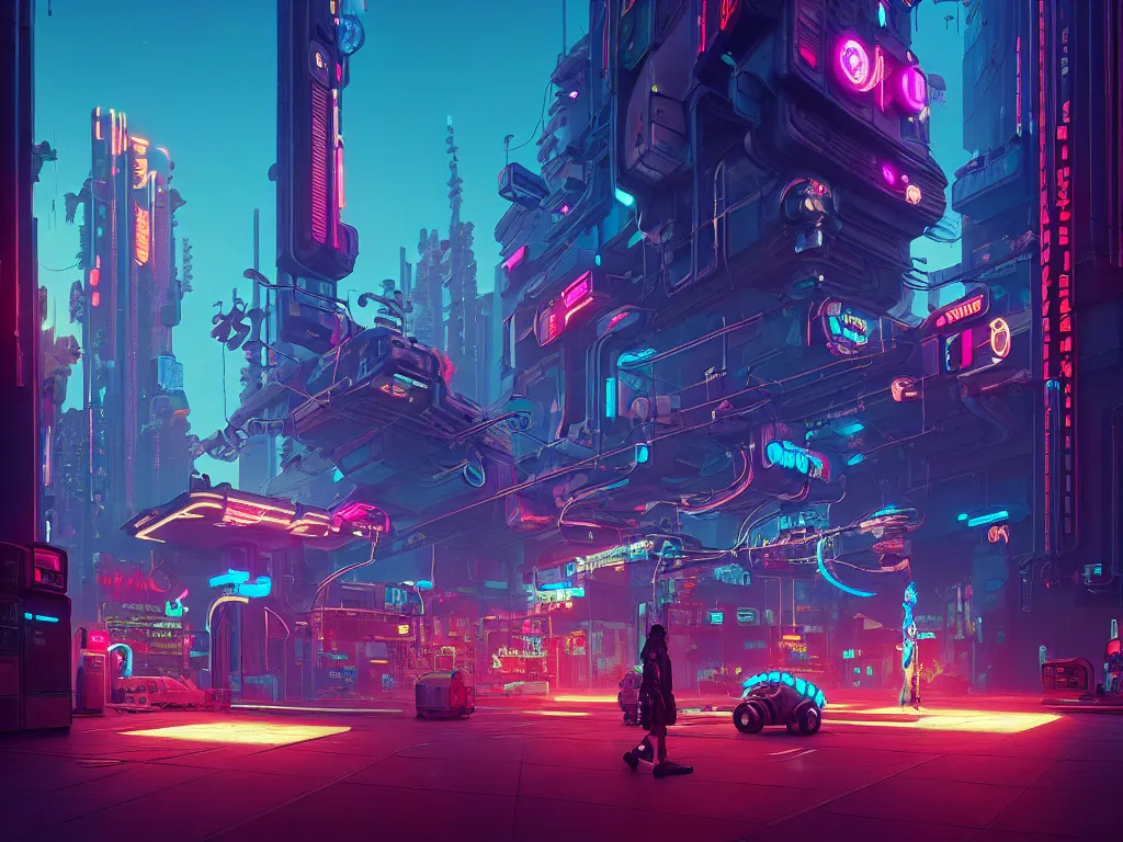 Prompt: cyberpunk city retro arcade, robotic limbs:: Simon Stålenhag and beeple and James Gilleard and Justin Gerard :: ornate, dynamic, particulate, intricate, elegant, highly detailed, centered, artstation, smooth, sharp focus, octane render, 3d