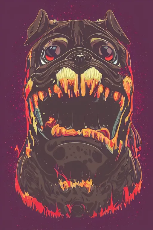 Image similar to demon pug eating flesh. art by mike winkelmann, sticker, colorful, illustration, highly detailed, simple, smooth and clean vector curves, no jagged lines, vector art, smooth