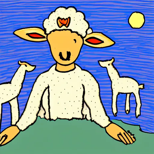 Prompt: the lamb that was a cult leader during his sermon, digital art