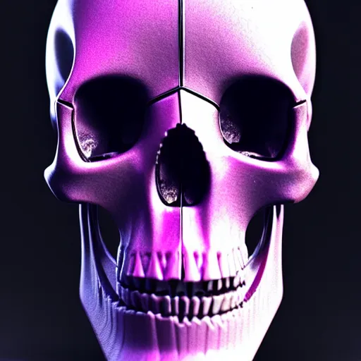 Prompt: photo of a plastic synthwave skull covered in glass frosted plastic, ultra realistic, concept art, intricate details, eerie, frosted, highly detailed, photorealistic, octane render, 8 k, unreal engine