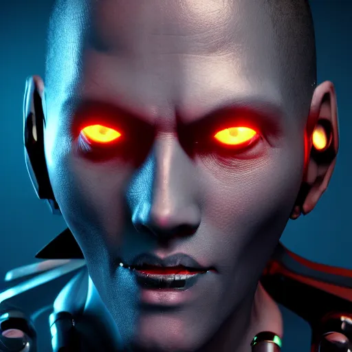 Image similar to evil cyberpunk dark lord, highly detailed, photorealistic portrait, bright studio setting, studio lighting, crisp quality and light reflections, unreal engine 5 quality render