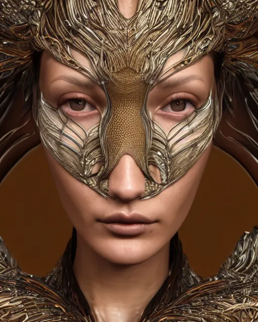 Image similar to a highly detailed metahuman 8 k close up render of bella hadid in iris van herpen dress in alex grey style trending on artstation made in unreal engine 4