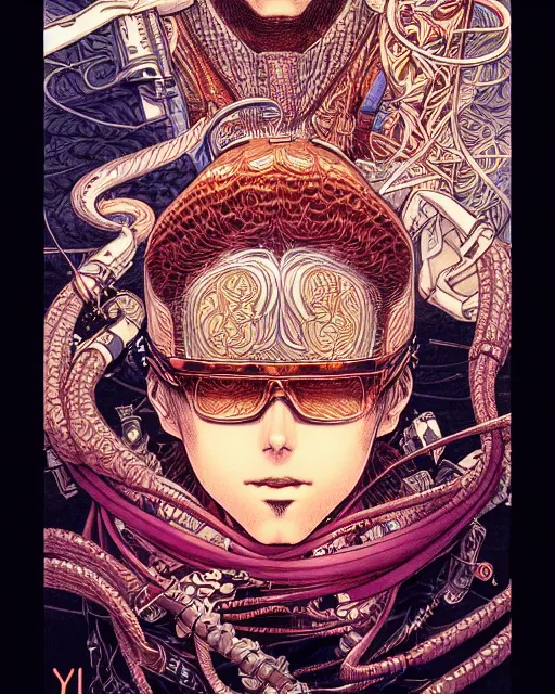 Prompt: hyper detailed illustration of abu yusif, intricate linework, lighting poster by moebius, ayami kojima, 9 0's anime, retro fantasy