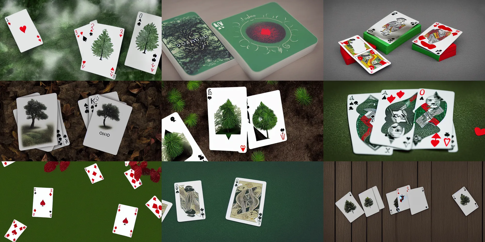 Prompt: osho playing cards at morning, octane render, trees, evergreen, patio, garden, wet atmosphere, tender, soft light misty