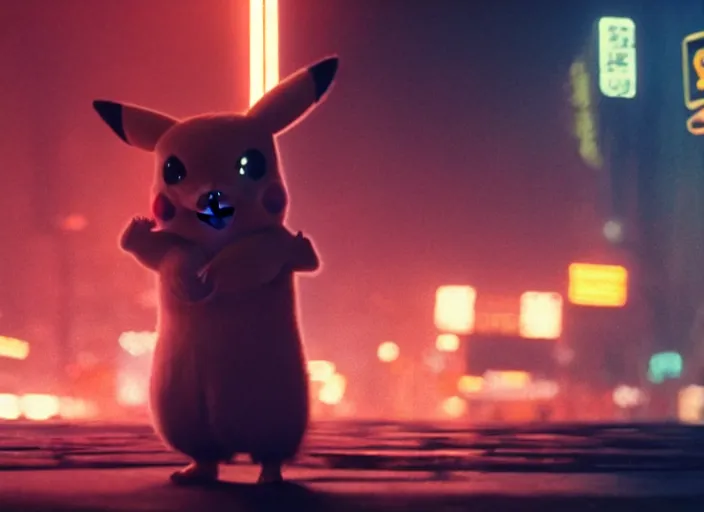 Prompt: film still pikachu in blade runner, 8 k