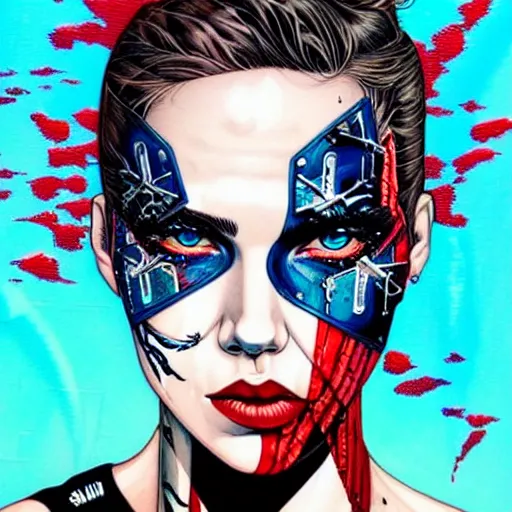 Image similar to blood in ocean intricate details by MARVEL comics and Sandra Chevrier