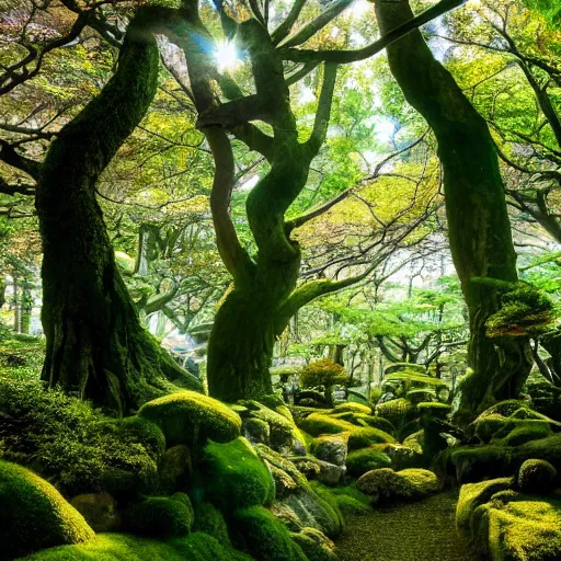 Image similar to a japanese fantasy dream forest on a sunny day