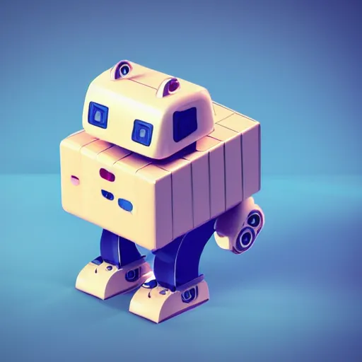 Prompt: chubby cute mobile game robot, 1 0 0 mm, 3 d render, isometric, blue background,