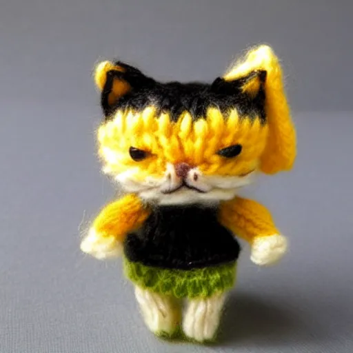 Image similar to photo of a miniature knitted kawaii cat.