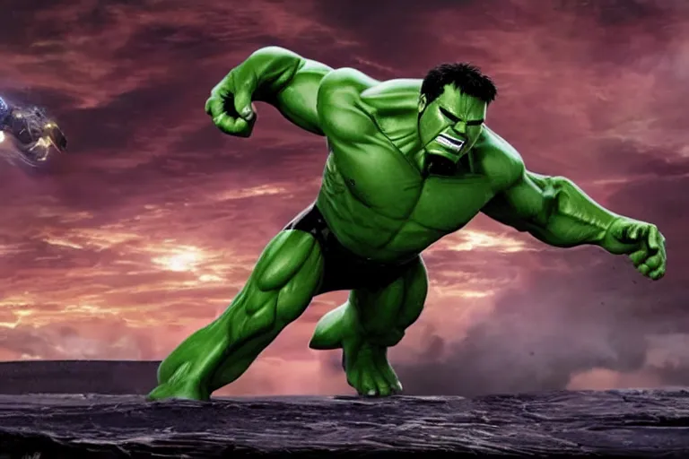 Image similar to ironman riding the hulk in a race, cinematic imax shot, retro, hyper detailed, windy mane, motion still