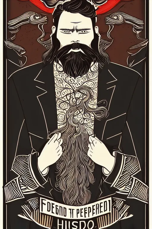 Image similar to an illustration of a portrait of a respectable dignified 3 0 ish pentecostal preacher with kind eyes and red beard and hair in the style of art - deco artwork art by kyle ferrin and loish!, digital art, highly detailed, intricate, sharp focus, trending on artstation hq, deviantart, 4 k uhd image