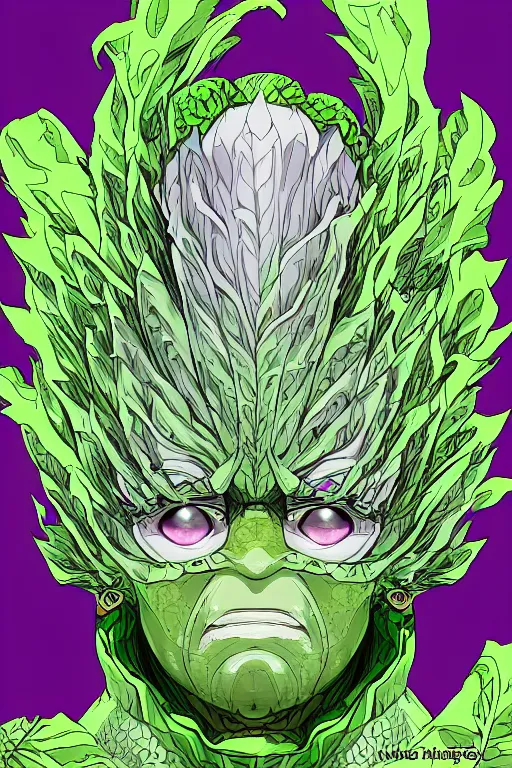 Image similar to cabbage themed anime villain, symmetrical, highly detailed, digital art, sharp focus, trending on art station, anime art style