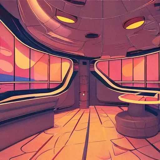 Image similar to Retro futurism aesthetic interior, concept art