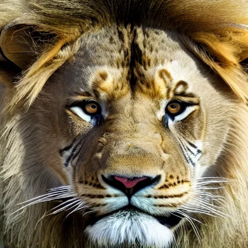 Image similar to a hybrid of a lion and a tiger, bright white